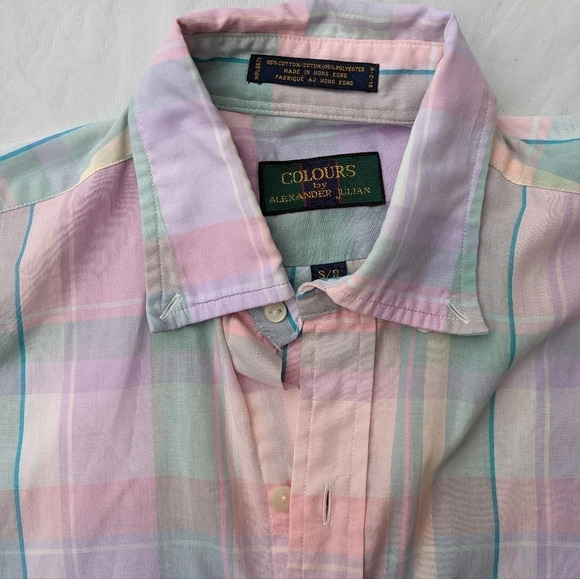 Vintage Colours by Alexander Julian Pastel Plaid Short  Sleeve Button Up - Small - Picture 5 of 7